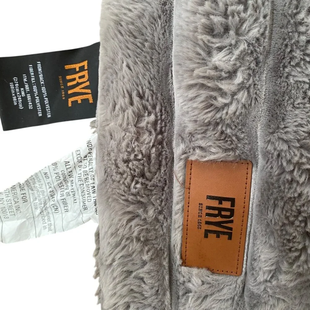 Frye Luxe Faux‎ Fur Plush King Size Blanket Gray Ribbed Textured Heavy Defects